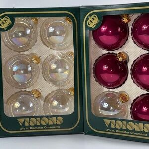 Visions By Holly Large clear & raspberry- Glass Ornaments